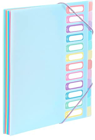 Viquel - Trieur Document A4 avec 12 Compartiments - Organisateur de bureau extensible - Porte document A4 avec index - Fermeture par élastique - Rainbow Pastel Bleu