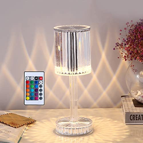 Verve Jelly Crystal Bedside Lamp, Touching Control Gatsby Crystal Lamp Cordless Table Lamp with USB Port, 16 Colors Rechargeable Bedside Light Decorative Nightstand Lamp for Bedroom, Living Room