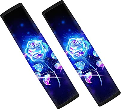 SCRAWLGOD Sicherheitsgurt-Bezüge für Damen, Blaue Rosen, niedliches Auto-Zubehör für Erwachsene, Schulterpolster, Gurtbezüge für Erwachsene, niedliches Autozubehör im Innenbereich