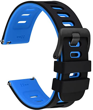 WOCCI 18mm Zweifarbig Uhrenarmband, Silikon Kautschuk, Ersatzband für Herren und Damen, Schwarze Edelstahlschnalle (Schwarz-Blau)