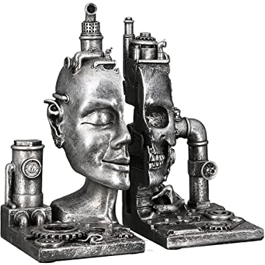 Brillibrum Design 2 er Set Buchstützen Steampunk Deko Mechanical Mensch Skulptur Zahnrad Dekoration Industrial Steam Punk Kunst Figur (Buchstützen II/Variante 15)