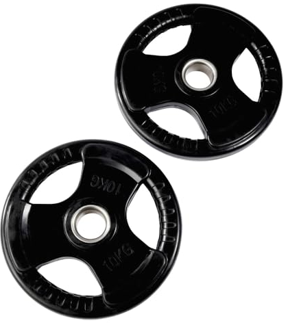 Equipped Gym - Olympic Tri Grip Weight Plate Set 1.25kg - 25kg. 2 Cast Iron And Rubber Coated Weights For Weight Lifting Gym Equipment For Home & Commercial Use For Both Men And Women (2x 10kg)