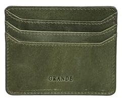 grande 3633 Genuine Leather Card Holder for Women and Men Super Slim Minimalist Small Snap Wallet (Rustic Green)