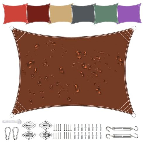 Sonnensegel Wasserdicht Rechteckig 3x4m aus PES-Polyester 95% UV-Schutz Witterungsbeständig Reißfest in Vielen Größen und Farben mit Befestigungsset für Terrasse Garten Balkon-rostrot