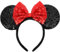 HXPLN Mausohren Schleife Stirnbänder mit roter Schleife, Erwachsene Maus Ohren Haarreif Nette Mouse Ohren Stirnband für Cosplay Kostüm für Mädchen & Frauen