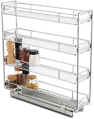 OCG 4-Tier Pull Out Kitchen Cabinet Spice Rack Holder Shelves (8 W x 21 D), Slide Out Slim Storage Wire Baskets for Organization, Narrow Pull Out Storage
