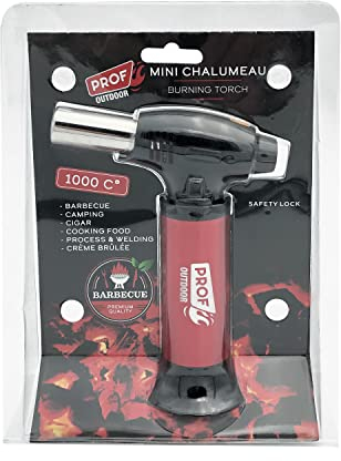 PROF - PROF, Chalumeau à Gaz, Design, Flamme Réglable, Parfait pour Cuisiner : Crème brulée, Grillades, Barbecue, Réchaud de Camping, Glaçages, Rouge, 17,2 cm