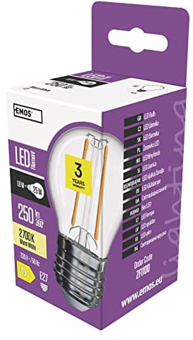 EMOS LED Lampe Edison Mini Globe, 1,8W Ersatz für 25W Glühbirne, klare Vintage-Glühlampe mit E27 Sockel, Helligkeit 250 lm, Warmweiß 2700 K, 25000 h Lebensdauer, CRI min. 80, 320° Abstrahlwinkel