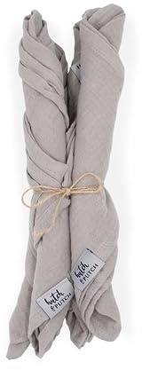 hutch&putch 4X Premium Musselin-Servietten Anne-Marie 42x42cm - bügelfreie Stoffservietten 100% Bio-Baumwolle - Boho Deko Serviette aus Musselin - Hochzeitsservietten waschbar (Stein)