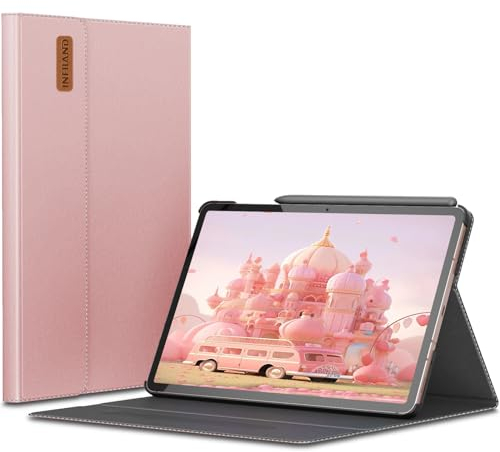 INFILAND Hülle für Samsung Galaxy Tab S10 FE/S9 FE 10.9/S9 11 Tablet, mit S Pen Halter, Ultra Dünn Multi-Winkel Ständer Hülle, Auto Schlaf/Wach Funktion, Rosa-Gold