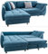 Modernes Ecksofa mit Schlaffunktion 250x190 cm, Wellenunterfederung mit Komfortschaum, L-Couch, Longchair Ottomane links, Bezug Mikrofaser Blau, 2 Zierkissen Grau / 17108