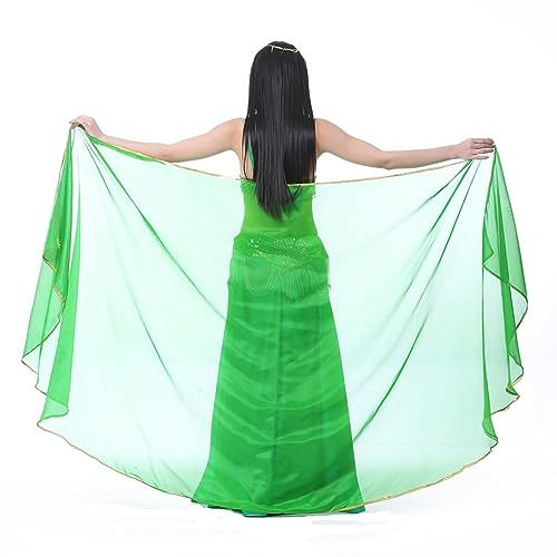 XChangeFun Halbkreis Chiffon Hand Schal Bauchtanz Kostüm Outfit Hüfte Schal Pailletten Trim Gold Schals Schleier, Dunkelgrün, 98.43 x 47.24 inch (250cm*120cm)