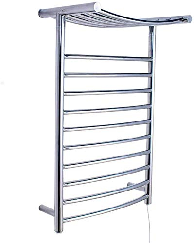 Sèche-serviettes, sèche-serviettes électrique mural, étendoir à linge chauffant électrique avec étagère de rangement, acier inoxydable poli adapté à la salle de bain, plug-in, sèche-serviettes de bain