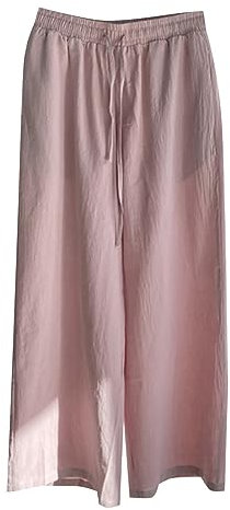 QUINTRA Pantalon pour femme en toile de coton avec cordon de serrage, taille élastique, poches latérales, taille haute, pantalon décontracté pour l'été, Rose, 3XL
