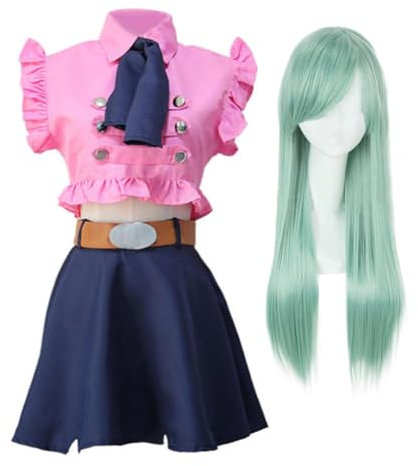Elizabeth Liones Cosplay Damen Kostüm mit Perücke Set - The Seven Deadly Sins Wrath of the Gods Rollenspiel Halloween Anime Karnevalsparty Outfit für Mädchen (Elizabeth Liones Cosplay, L)