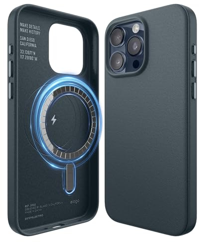 elago Cover Magnetica in Pelle Sintetica Compatibile con iPhone 15 Pro Max Custodia, Compatibile con MagSafe, Pelle Sintetica Premium, Magneti Forti Incorporati [Struttura a 5 Strati] (Jean Indigo)