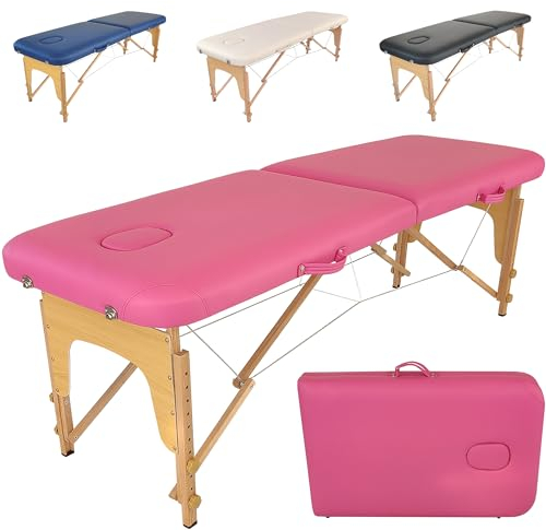 BELTOM® Table de Massage 2 Zones Basic Portables 185 x 60 cm pour physiothérapie - Leger ne pèse Que 11,6 kg. - Cosmetique lit esthétique Pliante avec Panneau Reiki - Rose