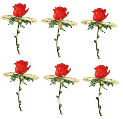 ARFUKA 6 Stück Serviettenringe Metall Serviettenring Serviettenschnallen Rosen Serviettenklammer für Hochzeit Abendessen Jahrestag Tischdekoration