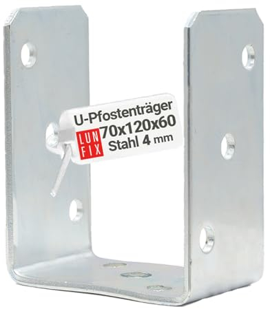 70mm Breit U-Pfostenträger Aufschraubbar 120 mm Höhe 60 mm Tiefe 4 mm Stahl Verzinkt Verschiedene Breiten: 70-120 mm Für Terrassen, Carports und alle Holzprojekte