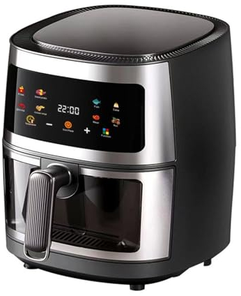 IkErna 8L Large Capacity Digital Air Fryer, 8 Touch Cooking Presets, 1400W Power, Stainless Steel Air Fryer/Nero