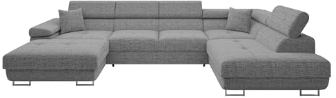 Mirjan24 Ecksofa Torezio Bis mit Bettkasten, Einstellbare Kopfstützen, Sofa mit Schlaffunktion, Eckcouch für Wohnzimmer, Polsterecke, U-Form Couch mit Bettfunktion (Lux 05, Seite: Rechts)