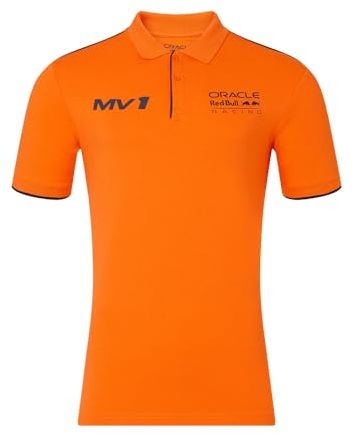 Red Bull Racing F1 Max Verstappen Poloshirt, Orange/Abendrot im Zickzackmuster (Sunset Chevron), XXL