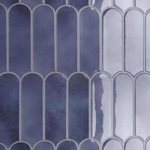 CRE8TIVE Haze Blue Self Adhesive Wall Tiles 16PCS Splashback for Kitchen Long Fish Scale Tile Stickers Feather 3D Wall Tiles Peel and Stick Tile Stickers for Bathroom Laundry Room 30.5cm x 30.5cm