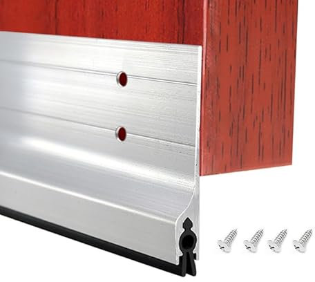 Monlech Metal Door Draft Stopper Bottom Mice Seal Door Bottom Seal Mouse Blocking Aluminium Mouse Sweep Windscreen Dust Seal 2 W x 36 L (1, Silver Skeleton with Black Rubber Tape)