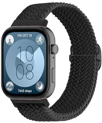 SMYAOSI Nylon Correa para Huawei Watch Fit 3 Smartwatch, Correa Elástica Deportiva de Nylon Trenzado Ajustable Correa para Huawei Watch Fit 3 Smart Watchband (Negro)