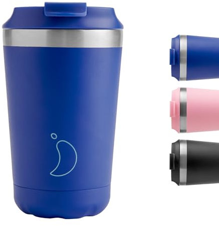 Chilly's Original Coffee Cup - Thermal Mug For Cold & Hot Drinks - Leak-Proof Travel Mug with Lid - Double Walled Vacuum Insulated Mug - Stainless Steel - Matte Blue, 340ml