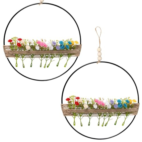 Bofanze 2 STK 20CM Türkranz Kranz Deko Türkranz Herzlich Willkommen Blumenkranz Deko Künstliche Blumen Metallring Frühling Blumenkranz Kunstblumen Kranz Deko mit Plastikblumen für Hochzeit Dekoration