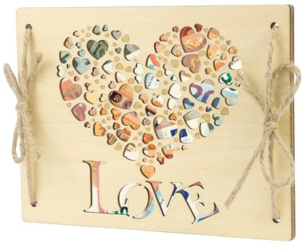 LOVLEY Carte Félicitation Originale en Bois – Enveloppe Cadeaux pour Mariage, Saint-Valentin & Anniversaire pour Petit Ami, Petite Amie (Cœurs)