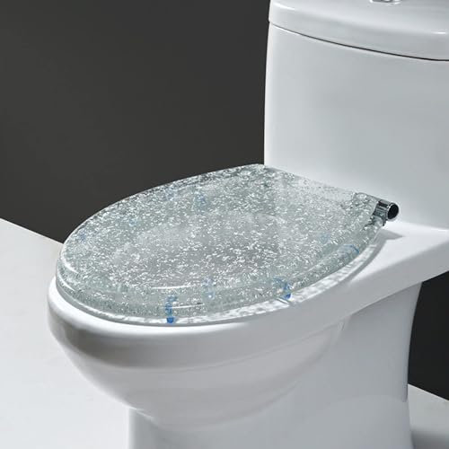 YTBHSHXZ Sparkle Resin WC-Sitze Soft Close WC-Sitz Top Fixing Shape WC-Sitz Anti-Rutsch-Sitz(Silver Foil)