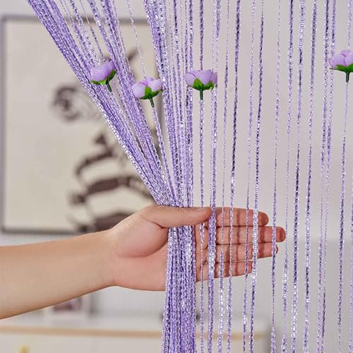 Doorway Beads Curtains Door String Rose Curtain Glitter Beaded Curtains Fringe Panel For Doorway Restaurant Kids' Bedroom Home Decor(Purple,1.0x2.0m)