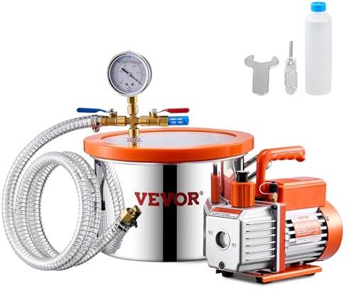 VEVOR 5,68 L Cámara de Vacío y Kit de Bomba 3,5 CFM Kit de Cámara de Desgasificación con Bomba de Vacío de Una Etapa con Tapa de Acrílico, Aceite, Manguera para Desgasificar Resinas, Siliconas
