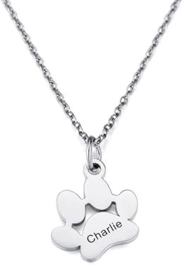 MeMeDIY Personalisierte Hund Pfote Halskette mit Eingraviertem Namen Pfoten-Halskette aus Edelstahl/925er Sterlingsilber 1-4 Katzen Pfoten-Halskette Haustier-Gedenkschmuck (Silber 1)