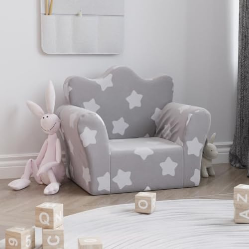 Willood Kindersofa, Sofa Abnehmbarer Bezug, Gepolstert Kindersessel Sitzkissen, Kindercouch Kindermöbel, Hellgrau mit Sternen Weich Plüsch