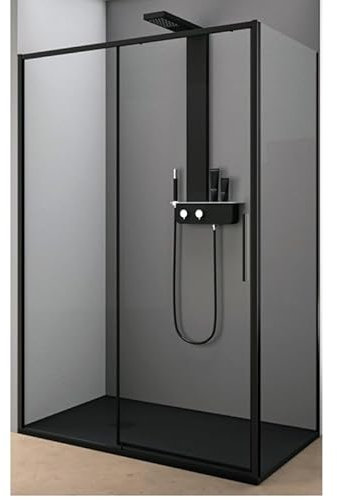 IMPALLI Box Doccia Angolare H200 Cm A Nicchia Estensibile 67,5-69 Cm 117-120 Cm Anta Fissa E Scorrevole Cristallo Temperato 6 Mm Finitura Cristallo Trasparente (NERO OPACO 70X120)