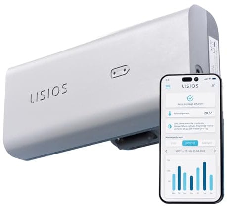 Lisios WasserAlarm - Smarter Wassermelder, Leck Alarmsensor, Messung Wasserverbrauch, WLAN, App Alarmierung, Tropf- und Leckalarm