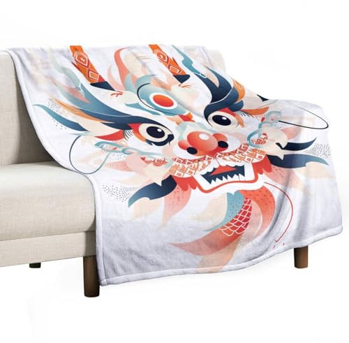 Fleece Drachen-Motiv Decke, Kinderdecke Chinesischer Stil Plaid 3D Drucken Microfaser Flauschig Weich Warm Plüsch Wohndecke Tagesdecke Decke Für Sofa Und Bett 100x150cm