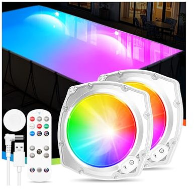 DeeprBetter Luci Piscina Fuori Terra Magnetica con Telecomando, Ricaricabili LED Luci Piscina a Immersione con 9 Modalità Illuminazione, IP68 Impermeabili Lampade per Piscina Subacquea Spa Bañera 2PCS