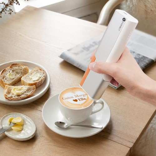 EVEBOT Kleiner PrintPen zum Herstellen von Mustern auf Macarons, Kaffee, Kuchen und Schaumgetränken, mit App-Steuerung für Zuhause, Geschäft, Konditorei, Café (Braun*3)