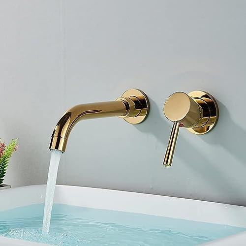 QTYQWC Becken Wasserhahn versteckte Wand für Badezimmer Wasserhähne Badewaschbecken Tap Badewanne heißer und kalter Wassermischer-Gold-Politur