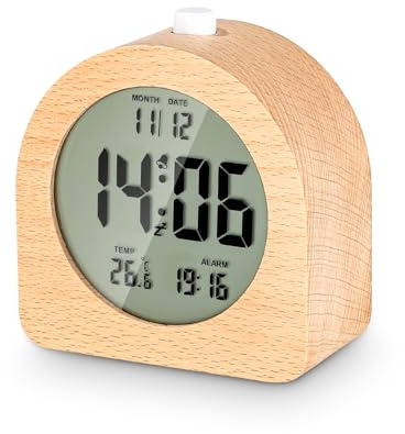 Hixava Digital Wecker Nachttisch Wecker Holz Mini Wecker mit Temperatur Digitaler Wecker mit Datum Temperaturanzeige Snooze und Hintergrundbeleuchtung für Schlafzimmer Schreibtisch Reisen