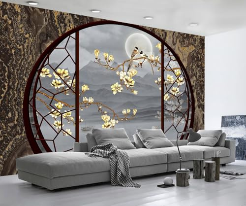 ZXCHEE Wallpaper 3D Mural Grey Retro Yellow Flower Murals Wallpaper for Bedroom and Living Room Wall Decoration -ZX01620-430x300cm