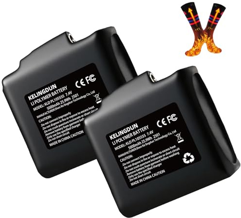 kelingdun 2pcs 5000mAh 7.4V Lithium Polymer Batteries.Rechargeable Li-Polymer Batteries for Heated Gloves, Socks,and Jackets, Ideal for Skiing,Fishing,and Winter Sports. Female DC Jack Compatibility.
