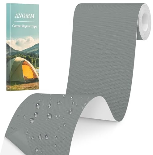 ANOMM Parches de Reparación, Tela Adhesiva, 10x200 CM, Gris | Parches Impermeables para Lona para Equipos de Exterior, Tiendas Campaña, Asientos Coche, Techos y Maleteros de Autocaravanas