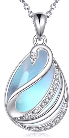 YAFEINI Tropfen/Herz Mondstein Kette für Damen Sterling Silber Filigrane Anhänger Halskette Blauer Edelstein Schmuck Geschenke für Mutter Ehefrau Tochter
