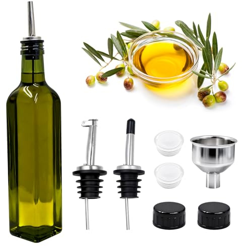 MEIYAXINWIN Öl Flaschen mit Ausgießer, Ölflasche 500ML Essigflasche aus Glas mit Spender Olivenöl Spender mit Anti-Schmutz Verschluss Auslaufsicher und Tropffrei zum Kochen Grillen Salat