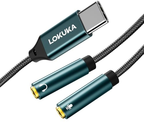 LOKUKA USB C Kopfhörer und Mikrofon Adapter, (1.2 Meter) USB C auf Doppel TRS 3,5mm Klinke Audio Mic Splitter Adapter für Gaming Headset, Type-C Laptop, S22/S21/S20/S10/Note20/Note10, Pixel 6/5/4
